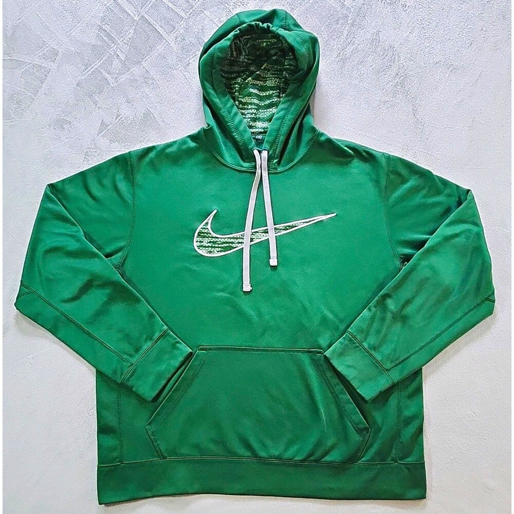Nike Men's Green Therma-FIT Pullover Fleece Hoodie w/ Logo & Pockets, L